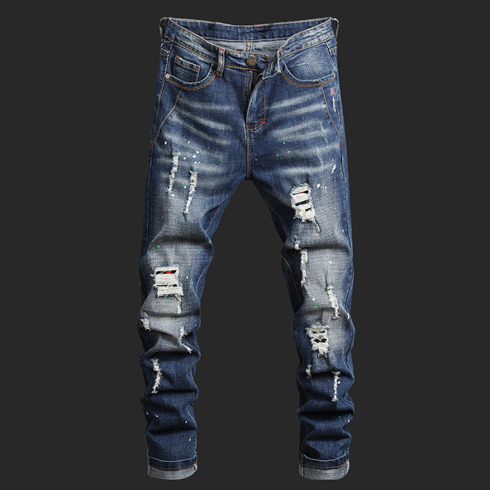 Herren Ripped Denim-Jeans mit kontrastierenden Details und schmalem Schnitt R&B