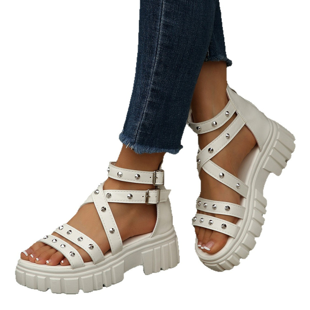 Damen modische Sandalen mit stilvollen Verschlüssen und Glitzerakzenten R&B