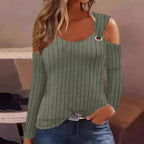 Damen elegantes Rippenshirt mit modischem Cut-Out und Schulterdetails R&B