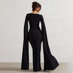 Damen Elegantes Maxikleid mit abnehmbarem Cape und seitlichem Schlitz R&B