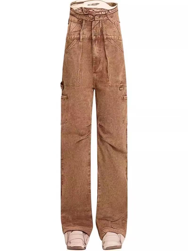 Damen lässige Cargo-Jeans mit verstellbarem Bund
