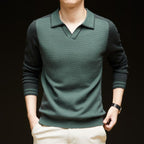 Herren Feinstrickpullover mit V-Ausschnitt und modischem Kontrastdesign R&B