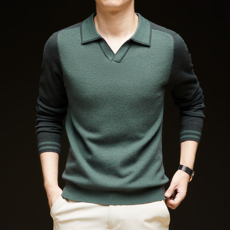 Herren Feinstrickpullover mit V-Ausschnitt und modischem Kontrastdesign R&B