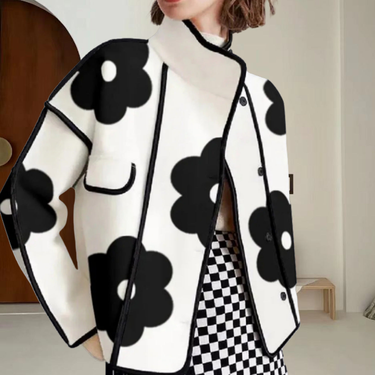 Damen modische Übergangsjacke mit floralem Muster R&B