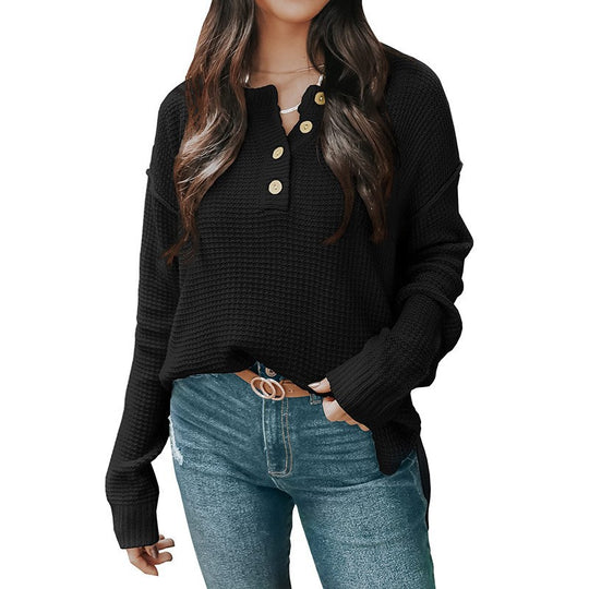 Damen lässiger Oversized Pullover mit Knopfleiste und strukturiertem Material R&B