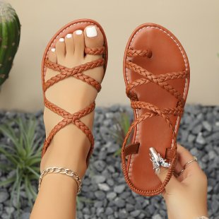 Damen elegante Riemchen-Sandalen mit geflochtenem Design R&B