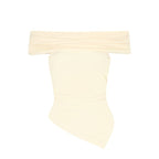 Damen Off-Shoulder Blusenshirt mit asymmetrischem Saum und Raffung EB