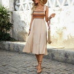 Damen Maxikleid mit dezentem Stickmuster und Rüschendetails R&B