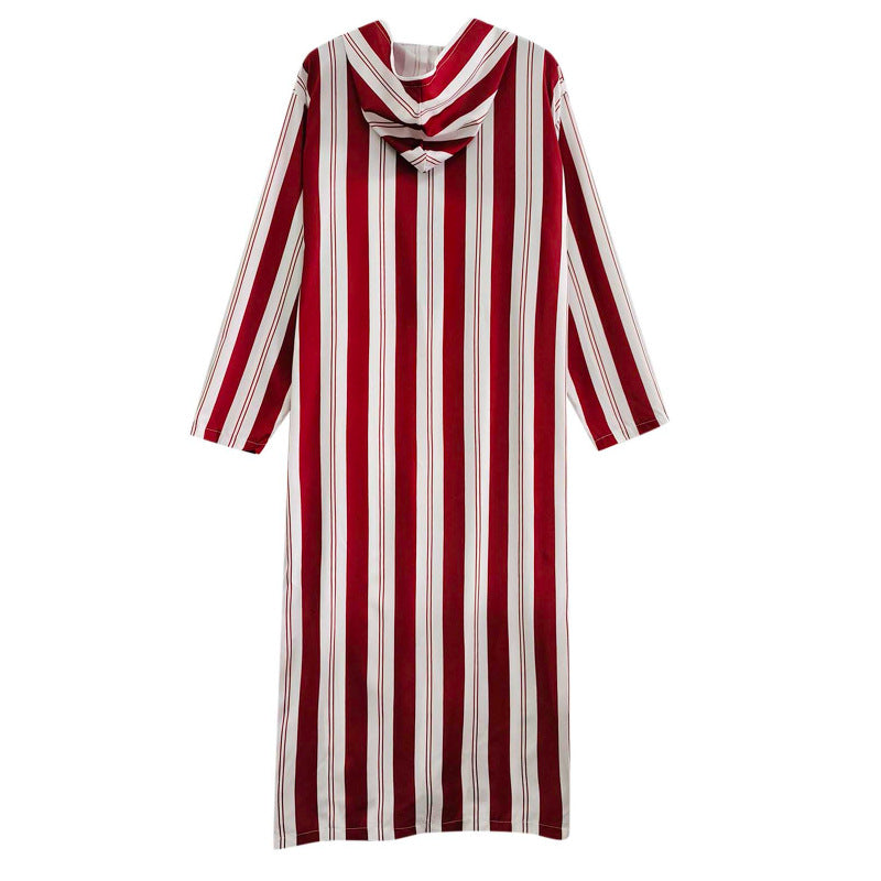 Damen nan langes Kapuzen-Hemdkleid mit frontalem Reißverschluss und senkrechtem Streifenmuster R&B