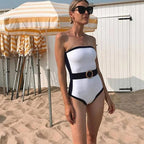 Damen Bandeau-Badeanzug mit modischem Gürtel R&B