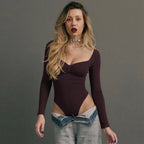 Damen Langarm-Bodysuit mit elegantem Raffungseffekt R&B