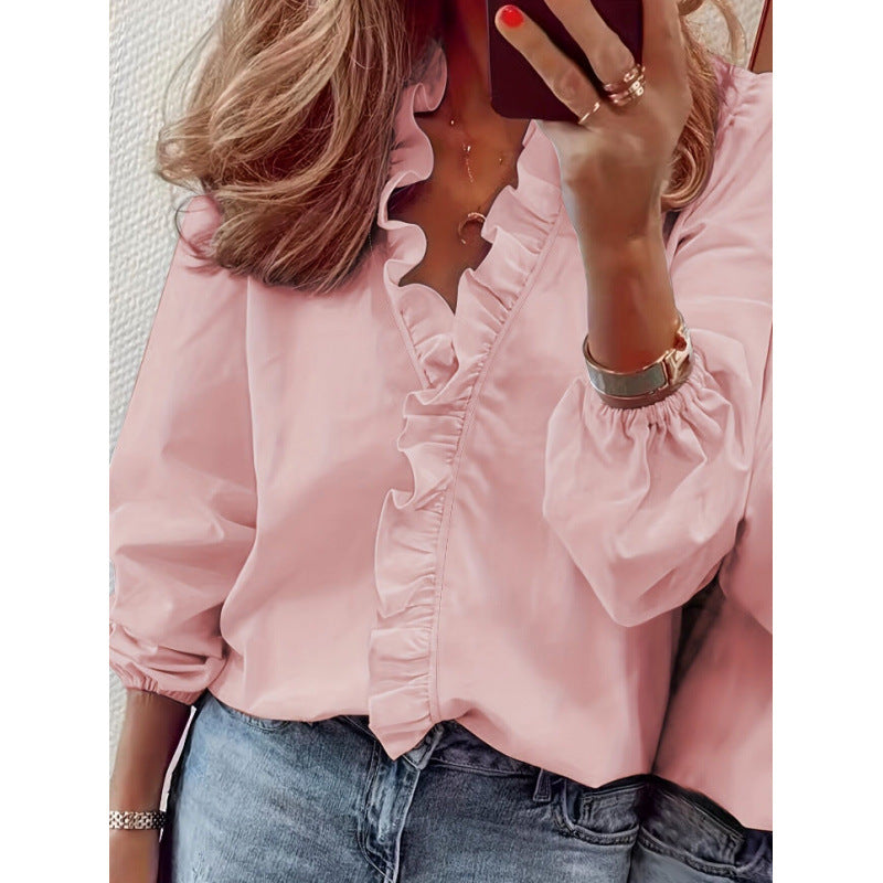 Damen Bluse mit Rüschendetails und elegantem Stehkragen R&B