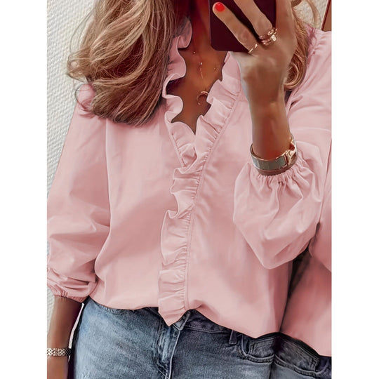 Damen Bluse mit Rüschendetails und elegantem Stehkragen R&B