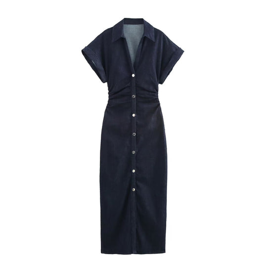 Damen Hemdblusenkleid mit kurzen Ärmeln und praktischen Taschen R&B