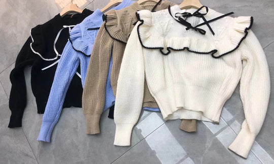 Damen Strickpullover mit eleganter Rüsche und Kapuze R&B