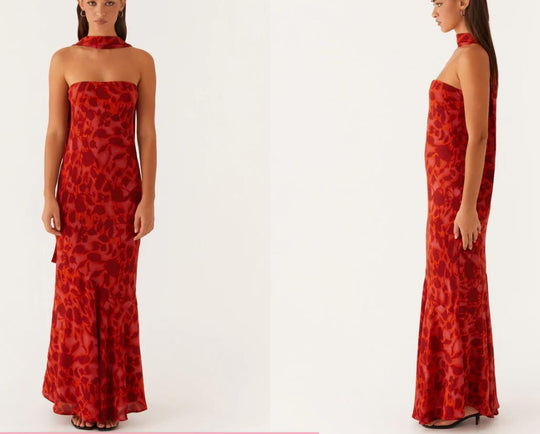 Damen Elegantes Langarm Abendkleid im Blumendesign R&B