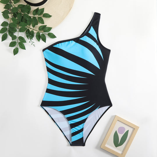 Damen Einteiliger Badeanzug mit asymmetrischem Design und trendigem Grafikmuster R&B