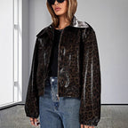 Damen Kunstleder Bikerjacke im Leo-Design R&B