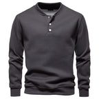Herren nan Waffelstruktur-Henley-Pullover mit kurzem Druckknopfverschluss und Rippbündchen R&B