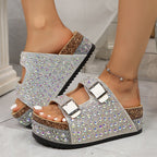 Damen Pailletten-Badesandalen mit breiten Riemen