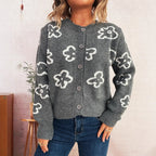 Damen Strickjacke mit floralem Muster und Knopfverschluss R&B