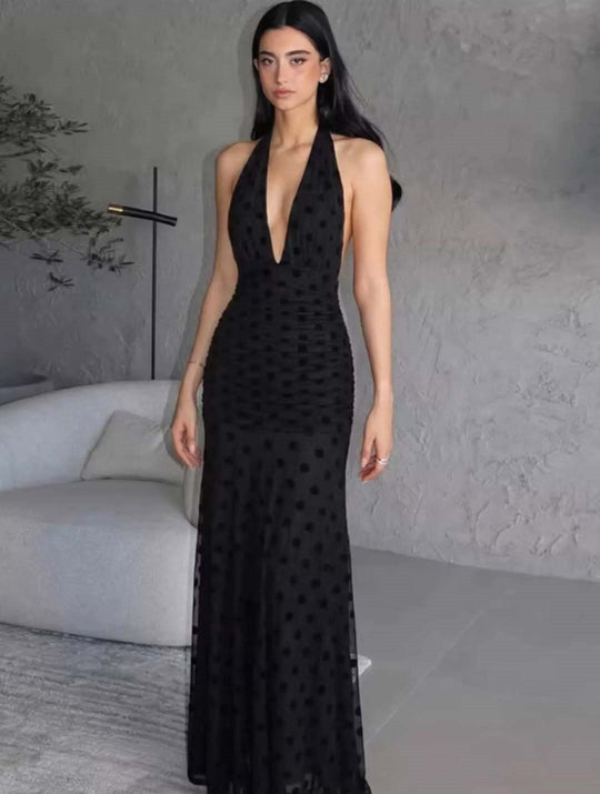 Damen Elegantes Maxikleid mit tiefem V-Ausschnitt und filigranen Rüschen R&B