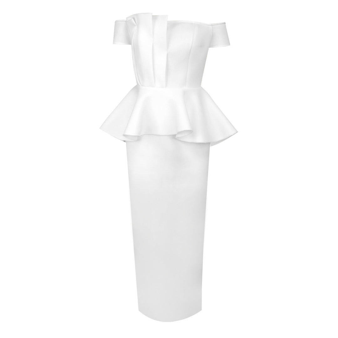 Damen Elegantes Peplum Kleid mit schulterfreiem Oberteil R&B