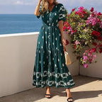 Damen Boho Maxikleid mit floralen Prints und Taillengürtel R&B