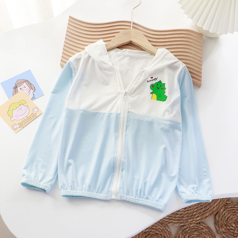 Unisex nan leichte Kinder-Softshelljacke mit Kapuze, Reißverschluss und niedlichem Dino-Print  R&B