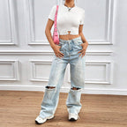 Damen cropped T-Shirt mit herzförmigem Knoten R&B