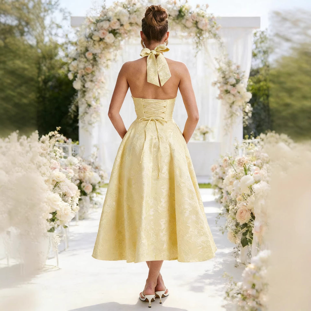 Damen Elegantes Halterneck-Midi-Kleid mit detaillierter Spitzenverarbeitung R&B