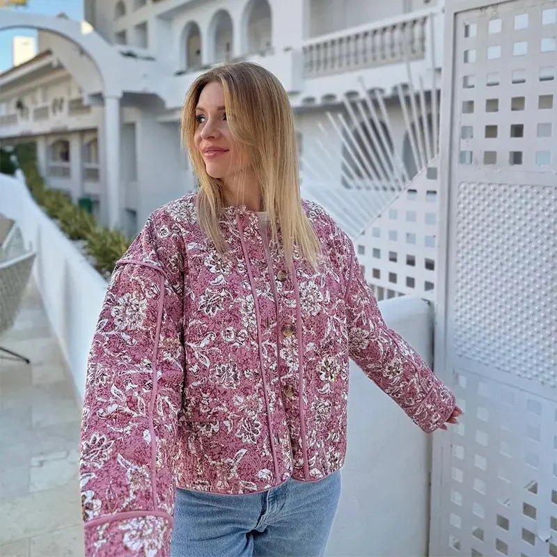 Damen modische Blütenmuster Jacke mit voluminösen Ärmeln R&B