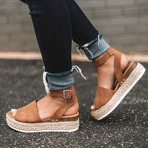 Damen Plateau-Sandalen mit verstellbarem Riemen R&B
