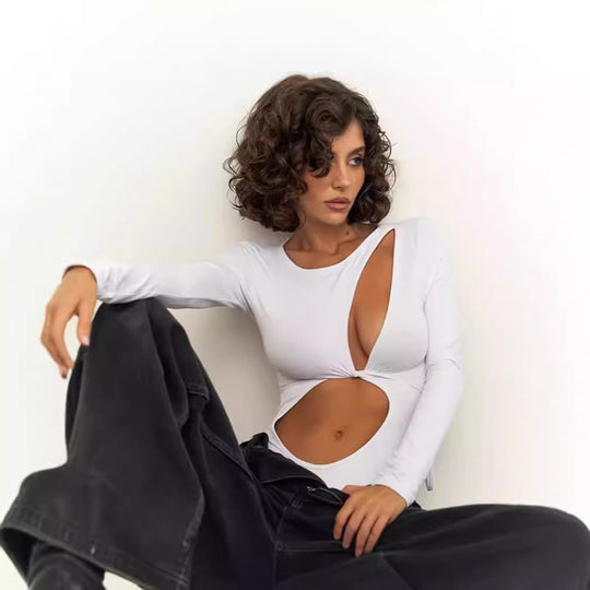 Damen Einteiliger Badeanzug mit innovativem Cut-Out und langem Arm R&B
