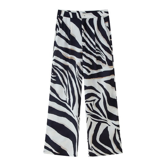 Damen weite Palazzo-Hose mit elegantem Zebramuster R&B