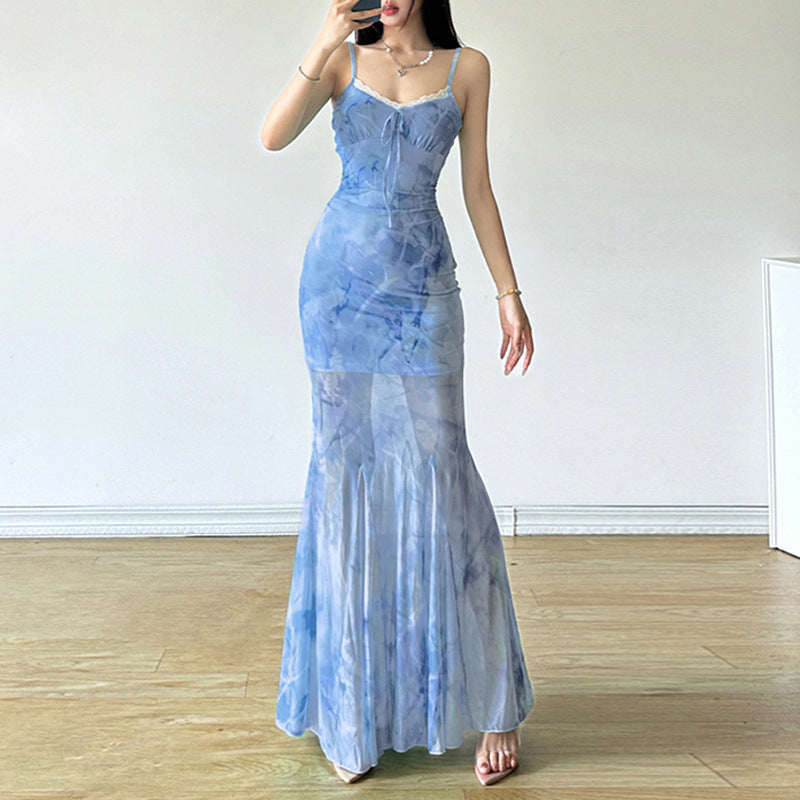 Damen Maxikleid mit fließendem Schnitt und romantischen Transparenzakzenten R&B