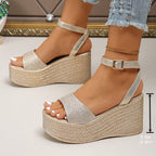 Damen modische Plateau-Sandalen mit glänzendem Obermaterial und verstellbarem Riemen R&B