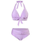 Damen Hoch geschnittener Bikini mit verstellbarem Halter und elegantem Knoten R&B