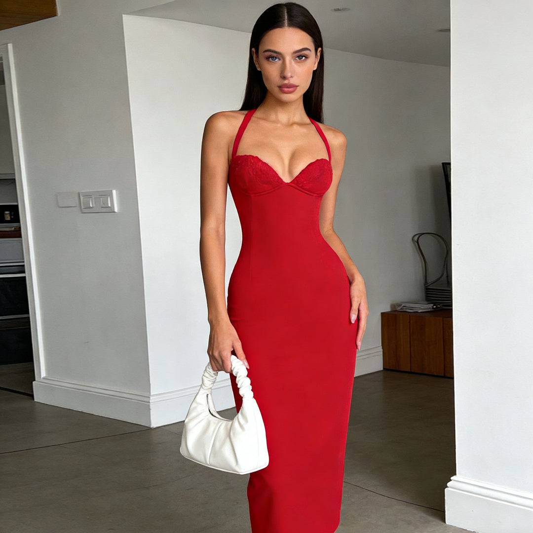 Damen Elegantes Langarm-Kleid mit raffinierter Schnürung R&B