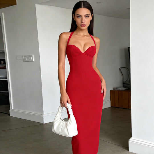 Damen Elegantes Langarm-Kleid mit raffinierter Schnürung R&B