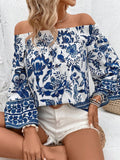 Damen Off-Shoulder Bluse mit floralen Mustern und elastischem Bündchen R&B