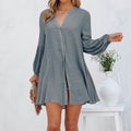 Damen Lässige Bluse mit Ballonärmeln und durchgehender Knopfleiste R&B
