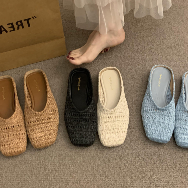 Damen luftige Sommer Slipper mit handgearbeiteter Häkelstruktur R&B