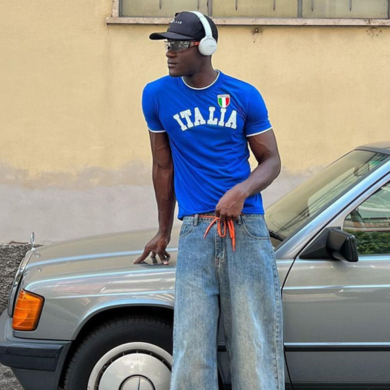 Herren sportliches T-Shirt mit Italia-Motiv und kontrastierenden Akzenten R&B