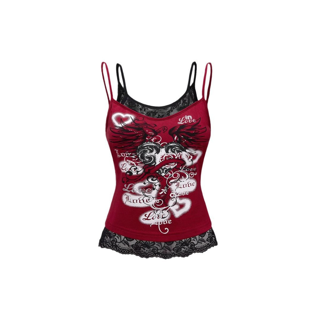 Damen Spitze Cami Top mit Grafischem Print R&B