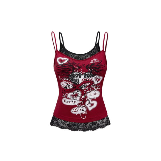 Damen Spitze Cami Top mit Grafischem Print R&B