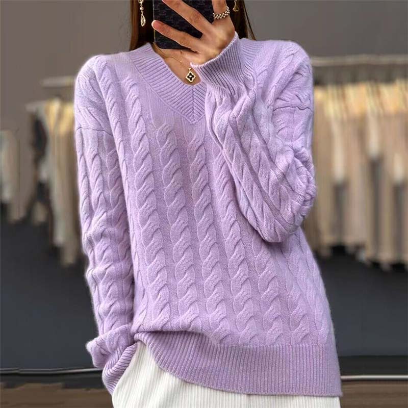 R&B | Strickpullover mit Flechtmuster und V-ausschnitt Acryl Weich und Warm
