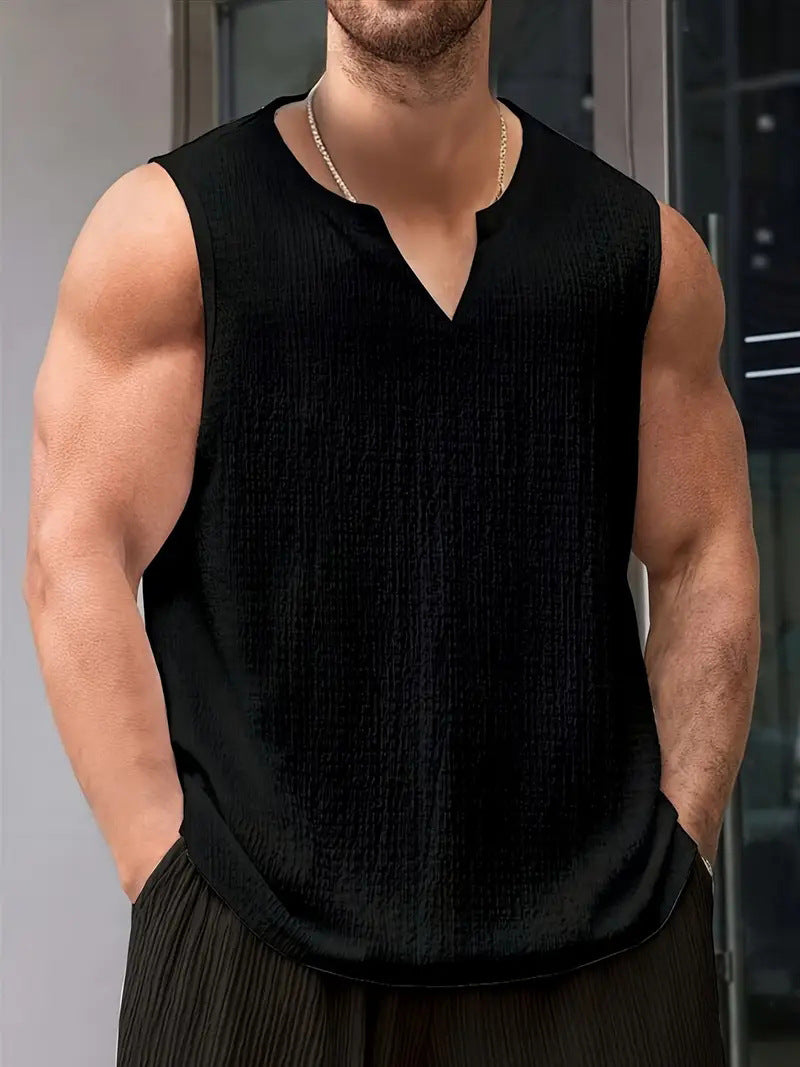 Herren Ärmelloses Freizeitshirt mit strukturiertem Design und V-Ausschnitt R&B