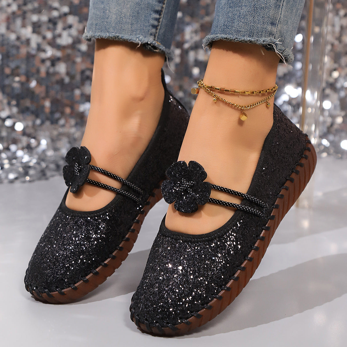 Damen Glitzernde Ballerinas mit floralen Akzenten R&B