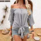 Damen Off-Shoulder Oberteil mit knotenförmigem Design und lässigen Flügelärmeln R&B